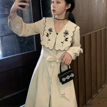 Rochie dintr-o Bucata franceză a Crescut Broderie V-neck Jacket Femei Rochie Subțire Elegant Rochie de Petrecere 2021 Femei Moda coreeană Haine Noi