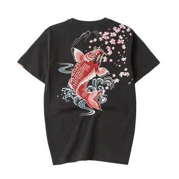 Vara Barbati Stil Chinezesc Negru Crap Broderie Tricouri Moda Streetwear Hip-Hop cu Maneci Scurte T-Shirt