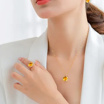 Elegant floare de cristal galben citrin pietre pretioase diamante pandantiv coliere pentru femei aur 18k culoarea cravată de bijuterii bijoux cadouri