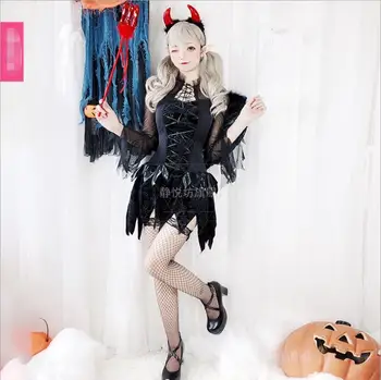 Pentru Că Halloween-Ul Lolita Rochie Pentru Că Îngerul Diavolului Negru Retro Gothic Harajuku Rochie Lolita Dulce Rochii De Petrecere