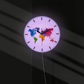 Unic Lume Plina De Culoare Hartă Ceas De Perete Tăcut Circulație Moderne Decorative, Ceasuri De Perete Geometrice Arta De Perete De Casă Nouă Călător Cadou