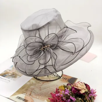 Elegant Mare Refuz Pălării Fedora Femei Organza Pălării De Soare Flori Dantelă Margine Largă Doamna Cu Pălărie De Nunta Petrecere Kentucky Derby Largă Biserica Capac