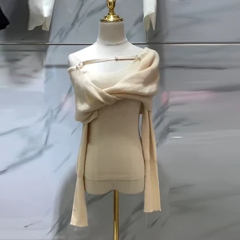 SISPELL Strada Stil Pulover Tricotat Pentru Femei Simplu Slash-Neck Maneca Lunga Slim de Pe Umăr Deschide Ochi de sex Feminin 2021 Haine