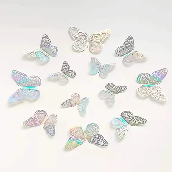 12PCS 3D Gol Colorate Argint Fluture Decor Perete Autocolante Petrecere Acasă de Fundal Decorare Perete Autocolante