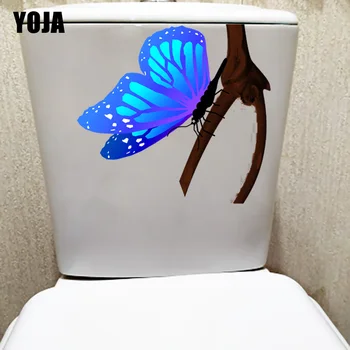 YOJA 21.5X23.2CM Fluture Albastru Pe O Ramură de Baie, Toaletă Decor Creativ Desene animate Acasă Autocolant Perete T1-2195