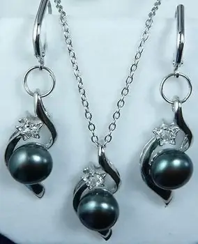 Nou Stil de vânzare Fierbinte Frumos natural negru colier de perle și cercei set Moda Petrecere de Nunta Bijuterii