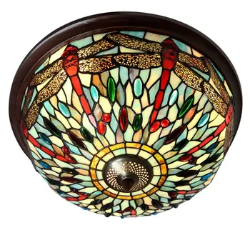Tiffany Plafon Lampă de Lux Sticlă Baroc, Vintage Libelula Rundă de Iluminat pentru Foaier Pat, Balcon Cameră 45cm 1124