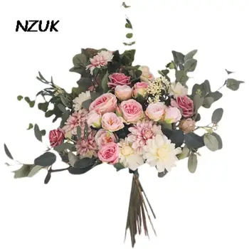 NZUK Mare Roz Buchet de Mireasa franceză Trandafiri Romantic Nunta Rustic Decor Buchet domnisoara de Onoare care Deține un buchet de Flori