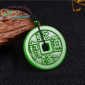 Jad verde monedă de Cupru Pandantiv Sculptate Jadeit Piatră prețioasă Naturale de Femei din China, Colier Farmec Cadouri Bijuterii Moda Amuleta