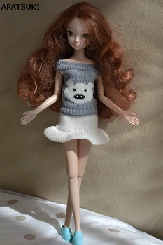 Gri Drăguț Urs de Cauzalitate Pulover tricotat Haine Pentru Păpuși Barbie Fuste de Sus pantaloni Scurți Haine Haine Pentru 1/6 BJD Papusa Accesoriu