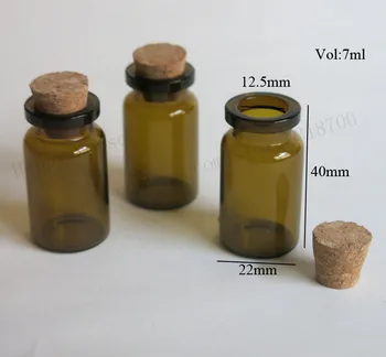 100 x 7 ml Flacon din Sticlă brună cu Lemn de Plută 7cc Maro Dop de Plută Flacoane de Sticlă brună mici container de proba 22*40*12.5 mm
