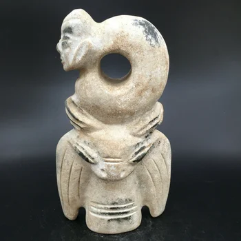 Pui chinezesc Os Jad Alb Sculptură Cultura Hongshan Apollo、Vultur Statuie ， c628