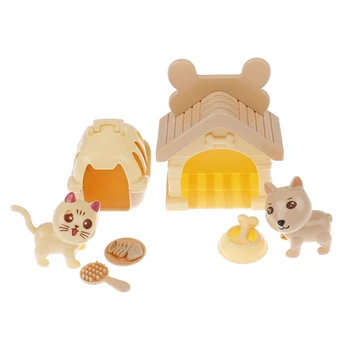 1Set Papusa Accesorii pentru animale de Companie Drăguț Pisică Și de Câine + Pisică Și de Câine Cușcă de Animale Model de Simulare Interactiv Mini din Plastic de Jucărie pentru Copii