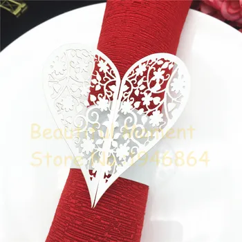 50pcs/lot Creative Inima Forma de Flori Tăiate cu Laser Șervețel de Hârtie Inel pentru Petrecerea de Nunta Cină Decor de Masă Șervețele Catarama