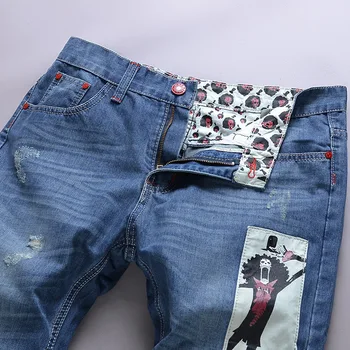 2016 nouă bărbați denim pantaloni coreean drept bordurare pantaloni din denim blugi pantaloni de imprimare caracter