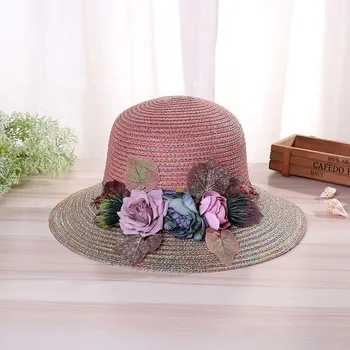 Ms pălărie de paie în aer liber protecție solară flori de sex feminin fata dulce han ediție costum de petrecere a timpului liber împreună