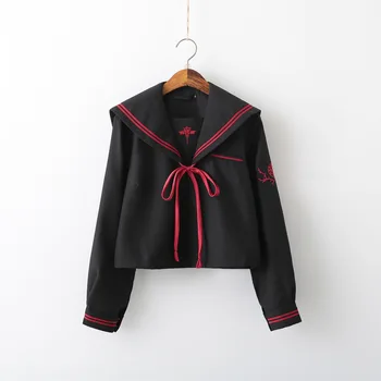 2021 Negru JK Uniformă Costum de Marinar Pentru ca Scoala Poarte Femeile Uniformă Școlară Embroideried Toamna Fete de Liceu Costume de Halloween