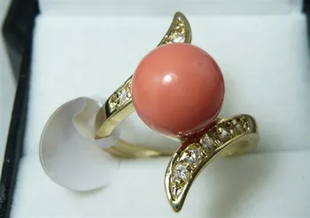 Fierbinte de vânzare>@@ en-gros de cel mai nou design de bijuterii cadou doamnei 18kgp portocaliu 10mm rotund shell margele perla inel (7,8,9#) R005
