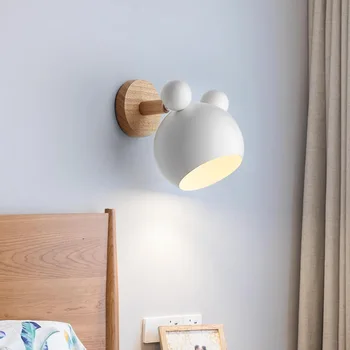 Nordic dormitor macaron contractat moderne lampă de noptieră personalitate creatoare lămpi de perete din lemn masiv de studiu coridor lampă de perete