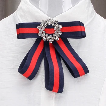 Coafura Vintage Stripe Grosgrain Arc cu Stras de Cristal Broșe Gât Ace de Cravata Fete Student Party de Nunta pentru Femei Bijuterii