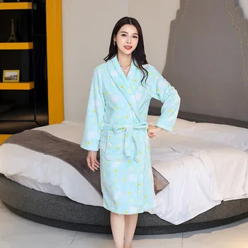 Rever Flanel Haine Pentru Femei De Iarnă Kimono-Halat De Baie Rochie Cu Centura Pijamale Imprimate Flori Lenjerie Liber Cămașă De Noapte Lounge Purta