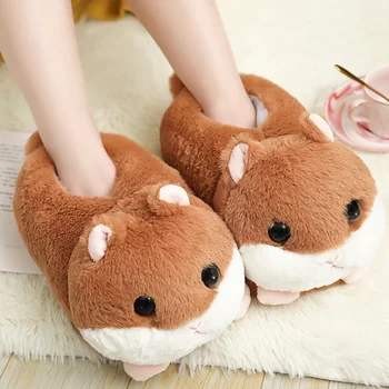 O Mărime Hamster Drăguț Gri Interior Non-Alunecare De Bumbac Pantofi Roz Pom De Crăciun Fund Moale Interioară Femei Papuci