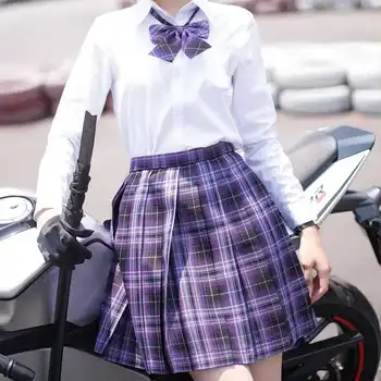 SHX JK Uniformă Școlară Fusta Carouri Pentru Fete de Vară Talie Mare Fuste Plisate Femei Rochie Elevii Haine Uniforme Școlare