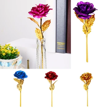24K Placat cu Folie de Trandafir Coloful Flori Artificiale Aur a Crescut Decor Nunta cu Flori Pentru Ziua Mamei Cadou Iubitul lui Rose