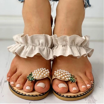 Femei Sandale Papuci De Casă Încălțăminte Plat Flip Flops Șir De Mărgele Moda De Vara Pene Femeie Tobogane De Ananas Doamna Casual Mujer