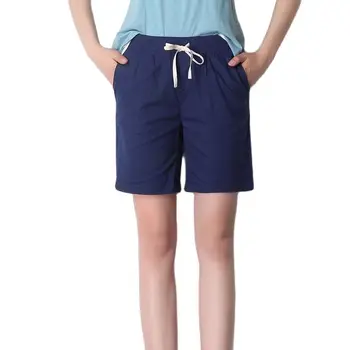 Fierbinte De Vânzare La Mijlocul Talie Elastic Solid Genunchi Lungime Femeie Primavara Direct In Pantaloni De Vara Pentru Femeie Subțire De Bumbac Largi Codrin