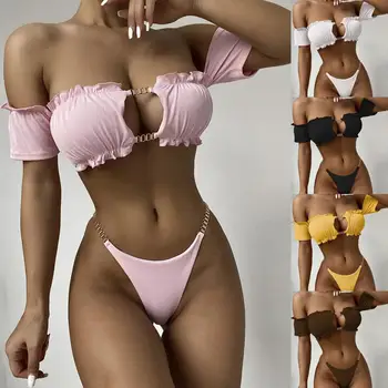 Tanga 2 Buc/Set Populare Vara Sexy Bikini Set de Plajă, îmbrăcăminte pentru Femei costum de Baie iute Uscat pentru Spa