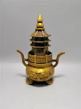 Chinezesc Antic de Colectie din Alama Vechi Spire Arzător de Tămâie Turn Cuptor