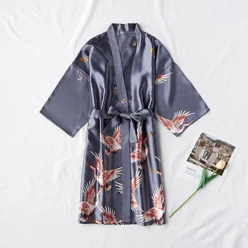FZSLCYIYI Vara Femei Mini Kimono Baie, Rochie de Mireasa, domnisoara de Onoare la Nunta Halat Raionul Sleepwear Print camasa de noapte Yukata Rochie de Noapte