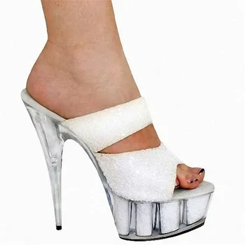 Moda Elegant 15 cm inaltime, cu cristal sandale, modele de banchet super gros impermeabil transparent etapă sandale