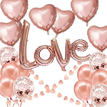 Ziua îndrăgostiților Decoratiuni, Rose de Aur Uriaș Balon de Dragoste, 6pcs Forma de Inima, Baloane Folie 12buc Baloane din Latex cu 30g Plăcea să Aud