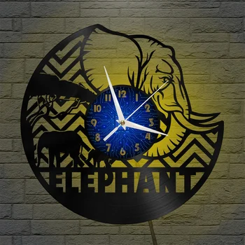 Elefant African 2 Ceas de Perete de Vinil, Vinyl Ceas de Perete de Arta Tăcut și Non-bifarea