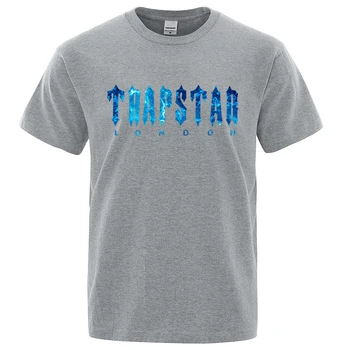 2022 Brand Tendință Albastru Imprimate T-shirt pentru Bărbați Summer Casual Respirabil Maneca Scurta Strada Mare Marcă de Bumbac T-shirt