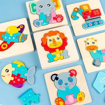 Copilul din Lemn montessori Jucării Puzzle 3D de Desene animate de Animale Inteligenței Cognitive Jigsaw Puzzle din Lemn Devreme Jucarii Educative Pentru Copii