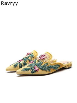2018 Chic broderie de flori Decor femei falts a subliniat toe papuci de femei pantofi casual slip-on pantofi de lux, pantofi de partid