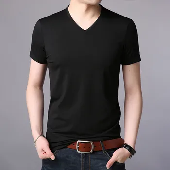 7191-Vară cu mânecă scurtă t-shirt pentru bărbați tendință versiunea coreeană de culoare solidă v-neck bottom tricou casual barbati vrac