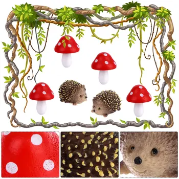 Rășină Arici & Ciuperci Miniatura Zână în aer liber, Animale, Figurine pentru Ghivece de Plante Bonsai Ambarcațiuni Decor Gradina Consumabile 3/5/8PCS