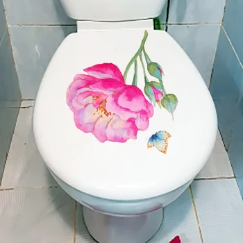 YOJA 19.1X21.4CM Floare Trandafir Ramură Fluture Moda Living Decor de Perete LAVOAR Autocolant Toaletă T1-1363