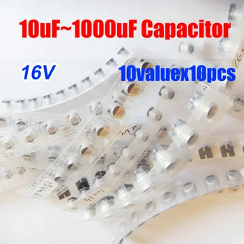 10valuesX10pcs=100buc SMD 10uf 16V~1000uf Aluminiu Electrolitic Condensator Sortiment Pachet Kit pentru Placa de baza Calculator