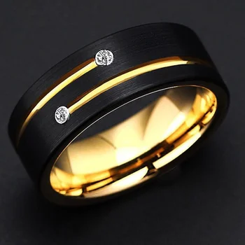 2022 New Luxury Mens 8mm Negru din Oțel Inoxidabil de Aur Culoare Inel de Cristal Trupa de Nunta pentru Barbati Petrecerea de Logodna Bijuterii Cadou