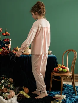 Noua Epocă Printesa Bumbac Pijama Seturi Pentru Doamna Maneca Lunga Regal De Culoare Solidă Dulce Pijamale, Costume De Primavara Toamna Haine De Acasă