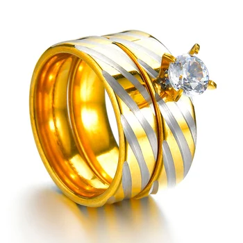 Femeile Val Dungi de Culoare de Aur Design Simplu Regele Cuplu Inel Inel de Nunta pentru Femei Barbati