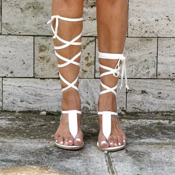 Femei Sandale Gladiator Casual pentru Femei Pantofi de Vară de Mari Dimensiuni 43 Sandale Plate Dantela-Up Beach Sandale pentru Femeie