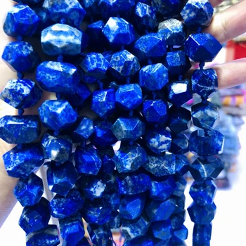 Natural Lapis Lazuli Fațete Nugget Margele Albastru Margele Mijlocul Forate Margele Vrac Strand 15.5 inch strand