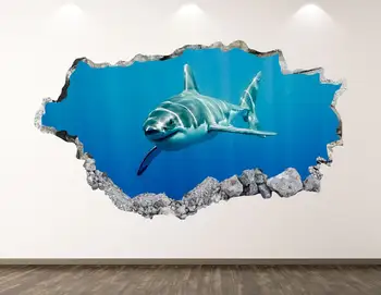 Rechin Perete Decal - Ocean Animale 3D Distrus Arta de Perete Autocolant pentru Copii Decorul de Vinil Acasă Poster Cadou Personalizat KD11