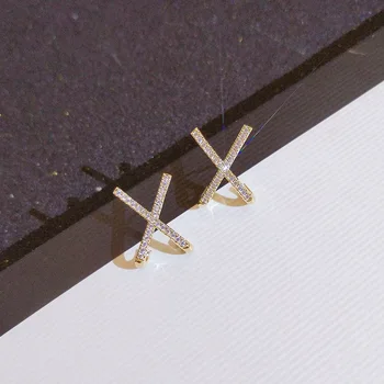 Delicat Super-Stralucitoare Litere limba engleză X Diamant Cercei Stud Pentru Femei Aur de 18K Geometrice Placate cu Argint Bijuterii de Halloween